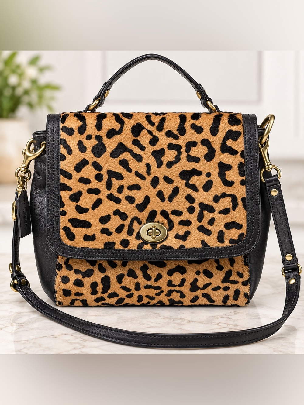 Coach Leopard-Print Top Handle Satchel - Rare Park Ocelot haircalf